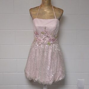 ME PROM BY MOONLIGHT PINK SEQUINS, BEADS & EMBROIDERY BUBBLE DRESS NWT